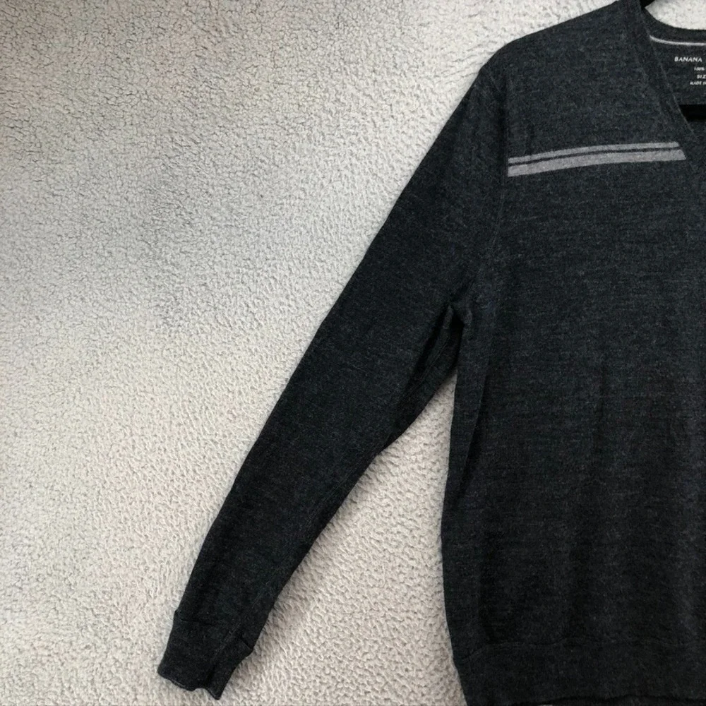 Banana Republic Wool Sweater Jumper Mens Large Gray Preppy Academia V Neck Y2K